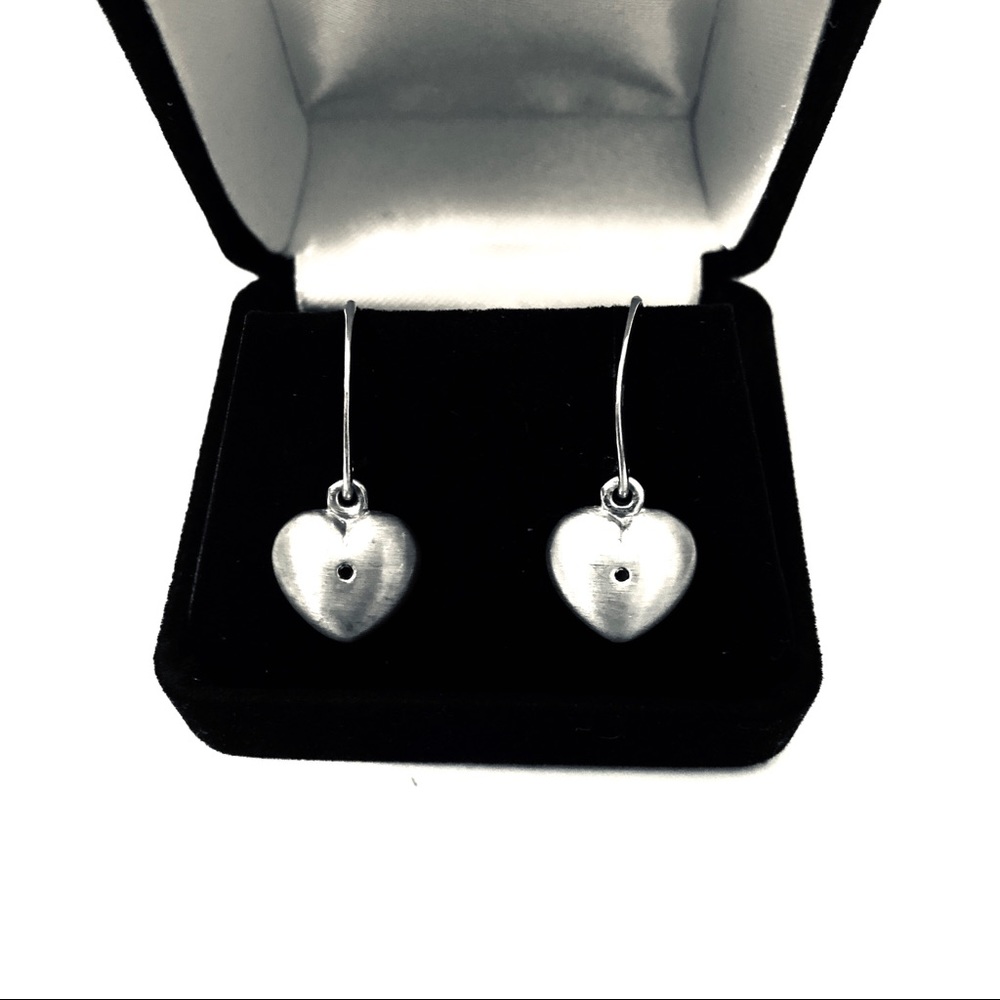 Sterling Silver Heart Earrings w Black Diamonds